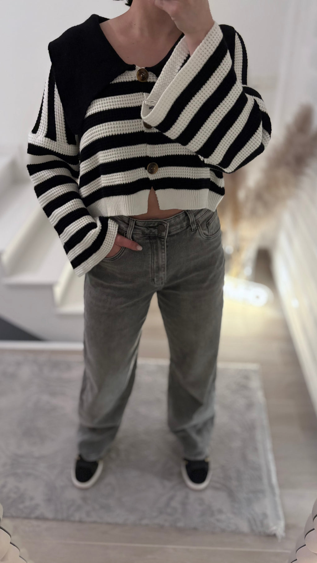 Pull rayé en maille à gros col