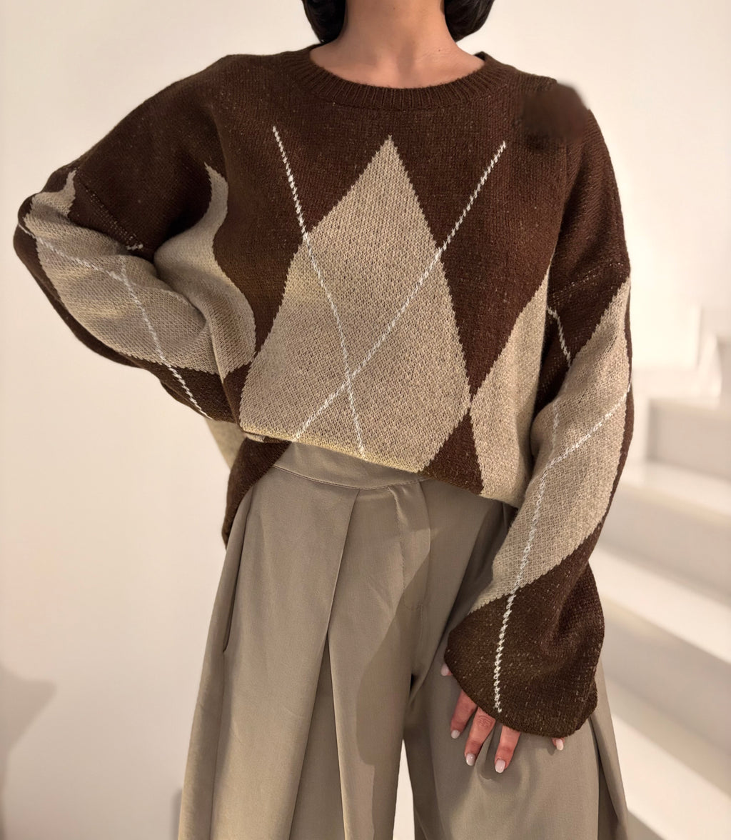 Pull oversize à losanges